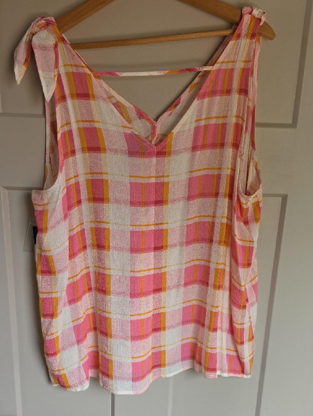 a.n.a Pink Plaid Tie-Strap Tank - Picture 4 of 5